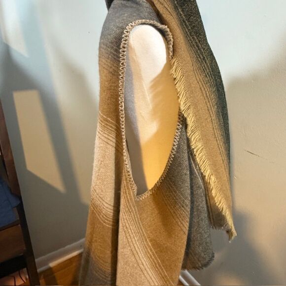 Boho Western Ombre Poncho Vest OS Fringe Multi Cabincore Ranch Neutrals - Picture 3 of 7